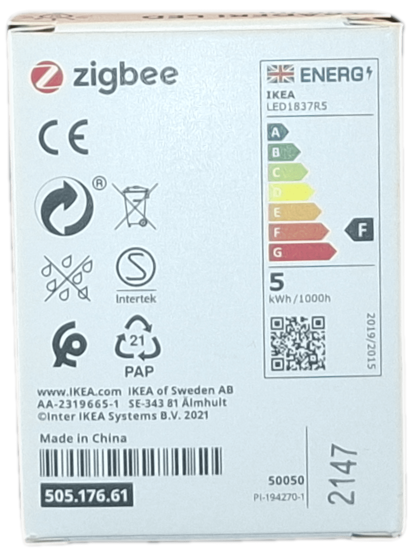 Smart Bulb IKEA TRÅDFRI LED 345 box back