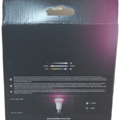 B22 Philips Hue Colour 2000-6500K 800 Smart Bulb (triple pack) back